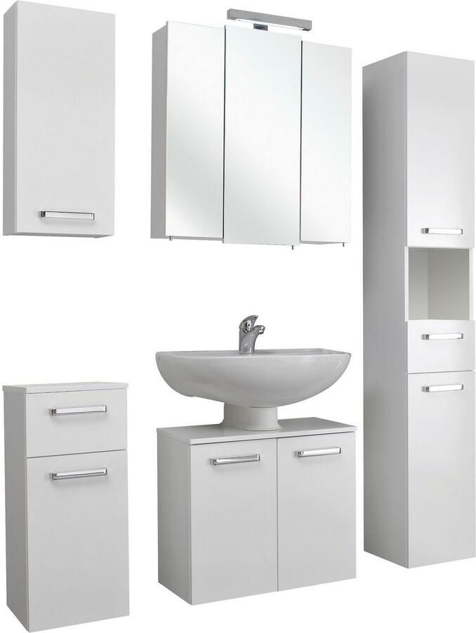 Saphir Badkamerserie Quickset 5-delig wastafelonderkast met led-spiegelkast Hoge kast onderkast hangend kastje inclusief deurdemper 8 deuren (5-delig) - Foto 3