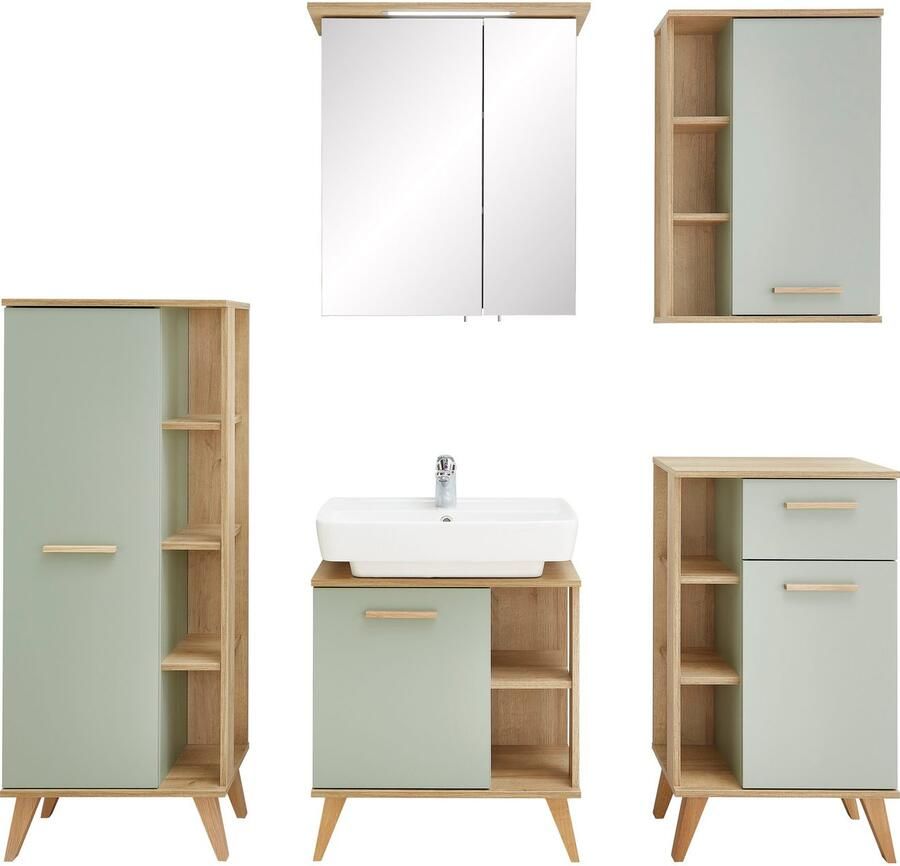 Saphir Badkamerserie Quickset 5-delig wastafelonderkast met led-spiegelkast Onderkast hangend kastje halfhoge kast inclusief deurdemper 6 deuren (5-delig) - Foto 2