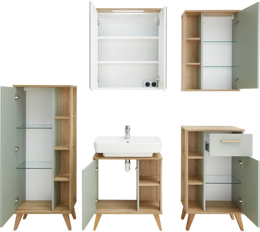 Saphir Badkamerserie Quickset 5-delig wastafelonderkast met led-spiegelkast Onderkast hangend kastje halfhoge kast inclusief deurdemper 6 deuren (5-delig) - Foto 4