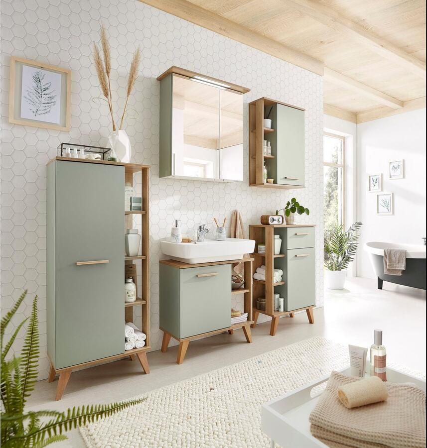 Saphir Badkamerserie Quickset 5-delig wastafelonderkast met led-spiegelkast Onderkast hangend kastje halfhoge kast inclusief deurdemper 6 deuren (5-delig) - Foto 2