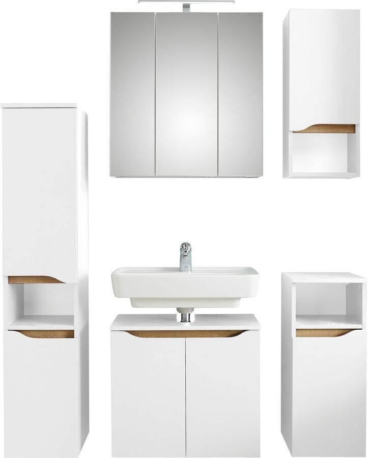 Saphir Badkamerserie Quickset 5-delig wastafelonderkast met led-spiegelkast Onderkast hangkast middelgrote kast incl. deurdemper 9 deuren (5-delig) - Foto 3