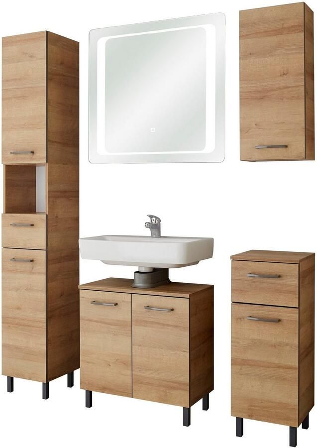 Saphir Badkamerserie Quickset 919 5-delig wastafelonderkast met led-spiegel Hoge kast onderkast hangend kastje inclusief deurdemper 6 deuren (5-delig) - Foto 7