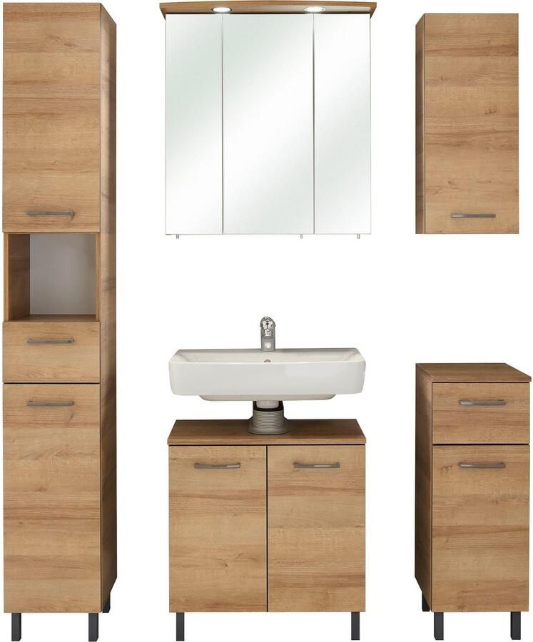 Saphir Badkamerserie Quickset 919 5-delig wastafelonderkast met LED-spiegelkast Hoge kast onderkast hangend kastje 9 deuren inclusief deurdemper (5-delig) - Foto 2