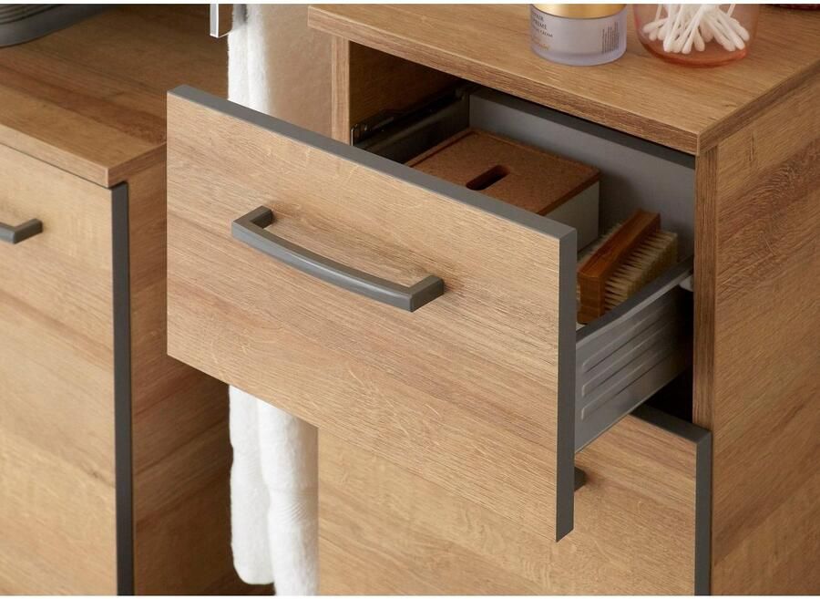 Saphir Badkamerserie Quickset 919 5-delig wastafelonderkast met LED-spiegelkast Hoge kast onderkast hangend kastje 9 deuren inclusief deurdemper (5-delig) - Foto 4