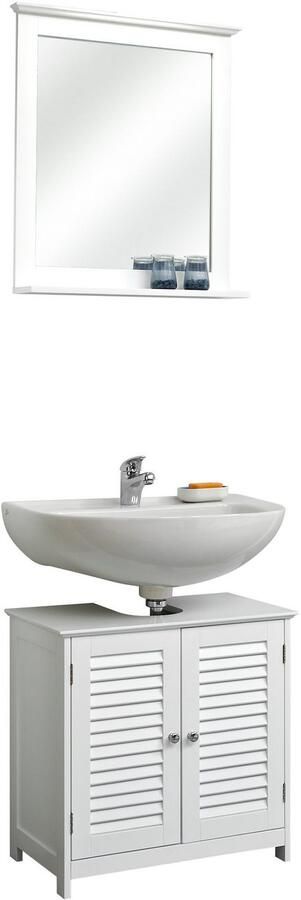 Saphir Badkamerserie Quickset 928 2-delig wastafelonderkast met spiegel Wastafel 60 cm breed 2 deuren landhuisstijl knopgrepen wit glans (2-delig) - Foto 6