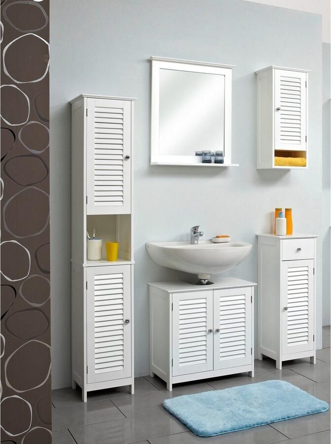 Saphir Badkamerserie Quickset 928 3-delig wastafelonderkast met spiegel Hoge kast 4 deuren nis 3 planken glanzend wit badkameraccessoire-set (3-delig) - Foto 4