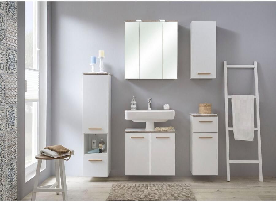 Saphir Badkamerserie Quickset 931 3-delig wastafelonderkast met LED-spiegelkast zonder wastafel met midikast incl. deurdempers 6 deuren 1 niche (set 3-delig) - Foto 2