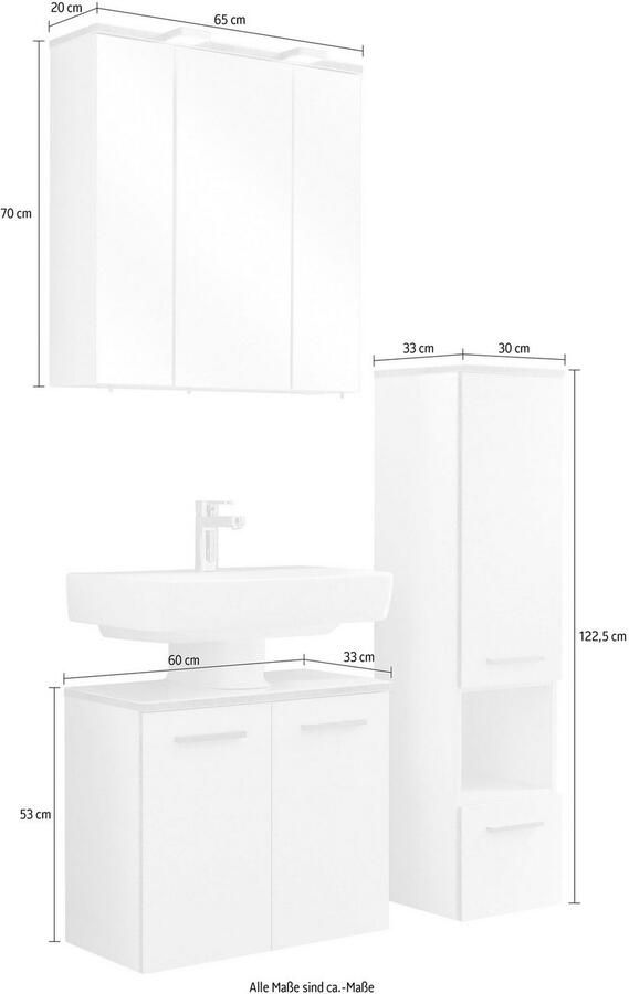 Saphir Badkamerserie Quickset 931 3-delig wastafelonderkast met LED-spiegelkast zonder wastafel met midikast incl. deurdempers 6 deuren 1 niche (set 3-delig) - Foto 2