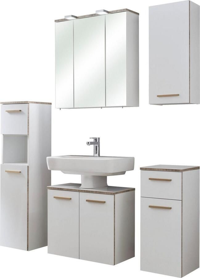 Saphir Badkamerserie Quickset 931 5-delig wastafelonderkast met LED-spiegelkast Middel kast onderkast hangkast incl. deurdemper wit glanzend (set 5-delig) - Foto 6