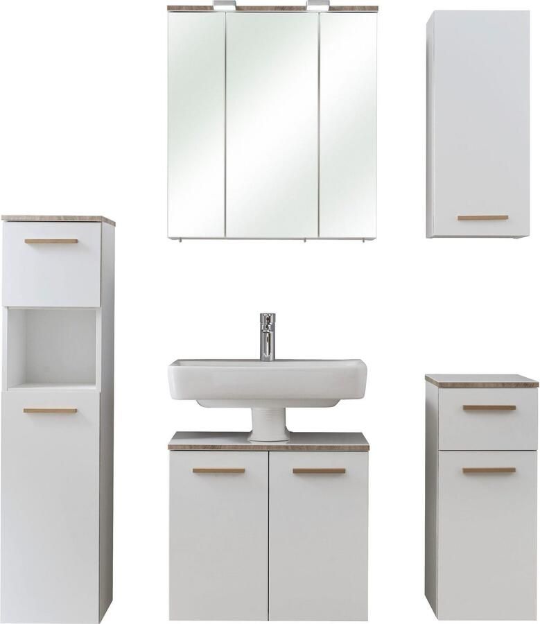 Saphir Badkamerserie Quickset 931 5-delig wastafelonderkast met LED-spiegelkast Middel kast onderkast hangkast incl. deurdemper wit glanzend (set 5-delig) - Foto 2