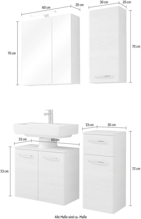 Saphir Badkamerserie Quickset 936 4-delig wastafelonderkast met LED-spiegelkast zonder wastafel incl. deurdemper 6 deuren handgrepen chroom glans (set 4-delig)