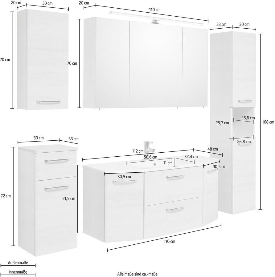 Saphir Badkamerserie Quickset 936 5-delig mineralenmarmer wastafel met LED-spiegelkast (set 5-delig)