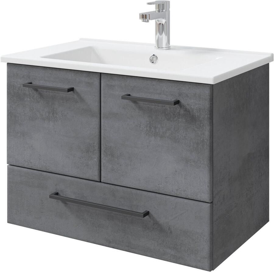 Saphir Badkamerserie Quickset 945 keramieken wastafelonderkast met onderkast 75 cm breed Wastafelmeubel 2 deuren 1 lade inclusief deurdemper wastafelonderkast set (1 stuk) - Foto 2