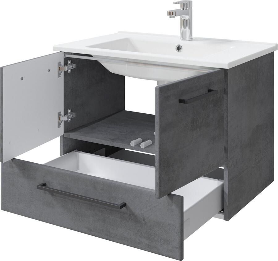 Saphir Badkamerserie Quickset 945 keramieken wastafelonderkast met onderkast 75 cm breed Wastafelmeubel 2 deuren 1 lade inclusief deurdemper wastafelonderkast set (1 stuk) - Foto 4