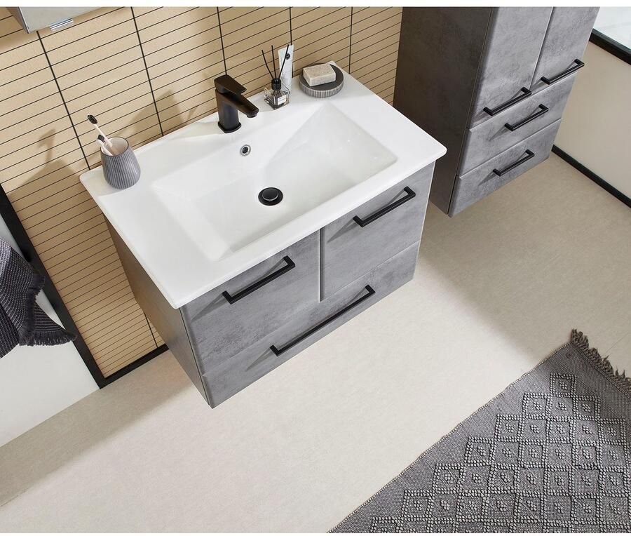 Saphir Badkamerserie Quickset 945 keramieken wastafelonderkast met onderkast 75 cm breed Wastafelmeubel 2 deuren 1 lade inclusief deurdemper wastafelonderkast set (1 stuk) - Foto 6