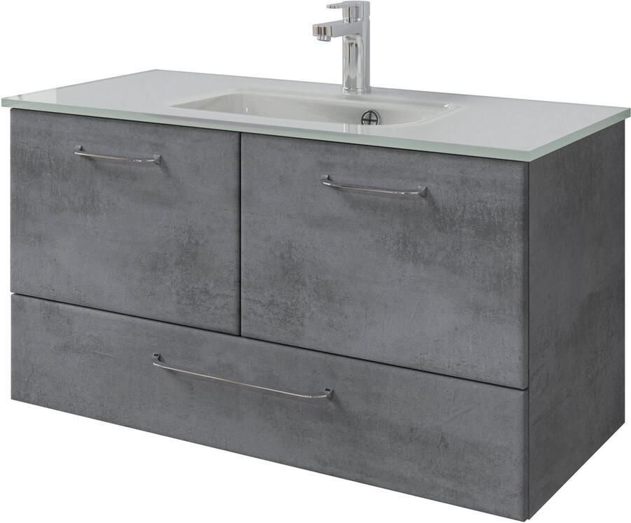 Saphir Badkamerserie Quickset 945 glazen wastafelonderkast met onderkast 99 cm breed wastafelmeubel (1 stuk)