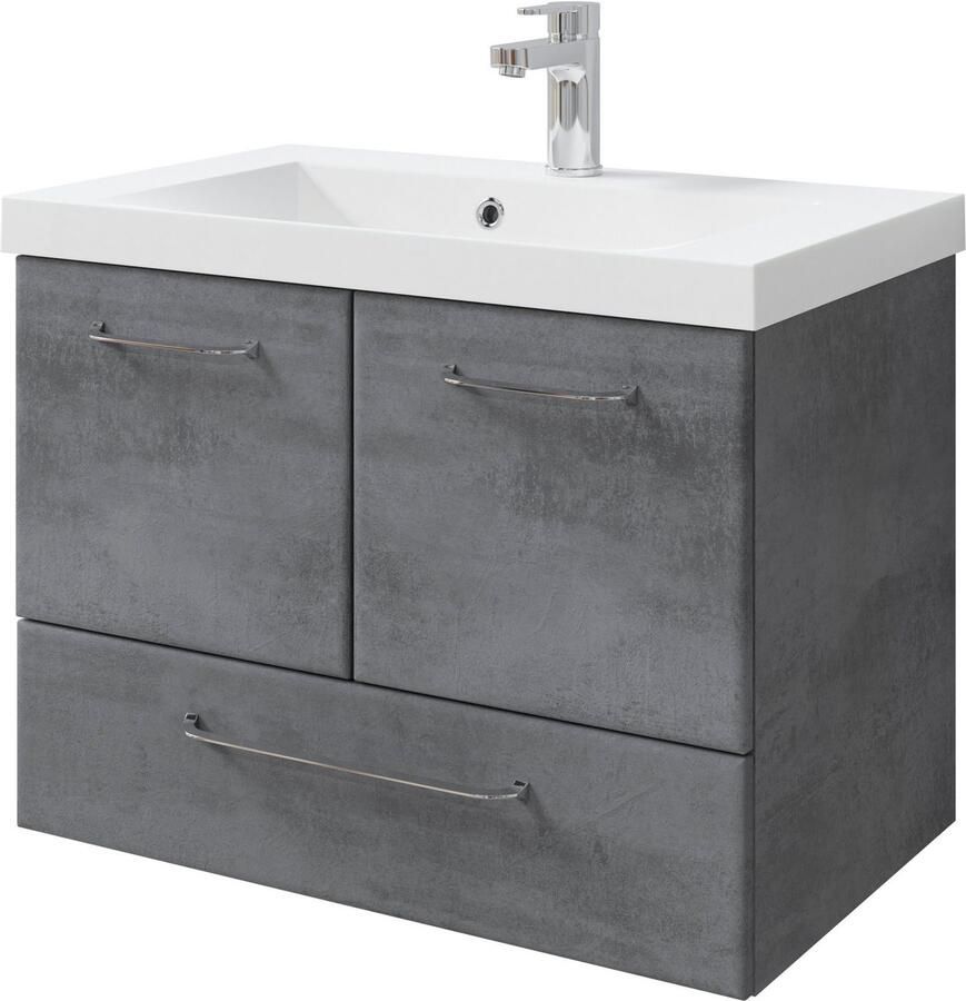 Saphir Badkamerserie Quickset 945 mineraalmarmeren wastafel met onderkast 74 cm breed Wastafelmeubel 2 deuren 1 lade inclusief deurdemper wastafelonderkast set (1 stuk) - Foto 3