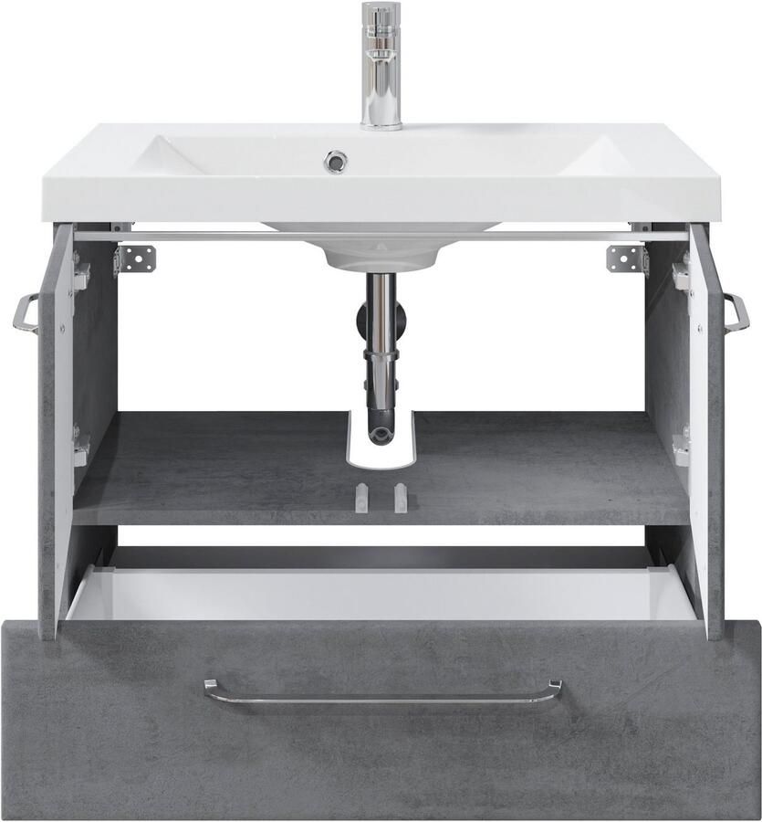 Saphir Badkamerserie Quickset 945 mineraalmarmeren wastafel met onderkast 74 cm breed Wastafelmeubel 2 deuren 1 lade inclusief deurdemper wastafelonderkast set (1 stuk) - Foto 3