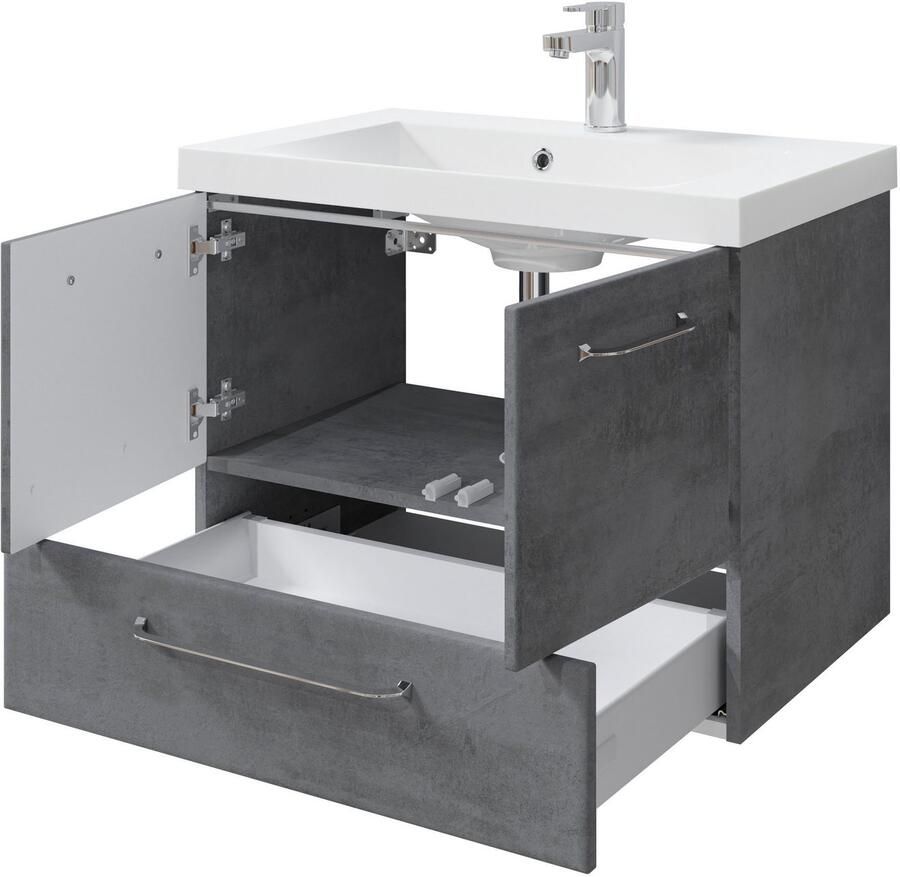 Saphir Badkamerserie Quickset 945 mineraalmarmeren wastafel met onderkast 74 cm breed Wastafelmeubel 2 deuren 1 lade inclusief deurdemper wastafelonderkast set (1 stuk) - Foto 2