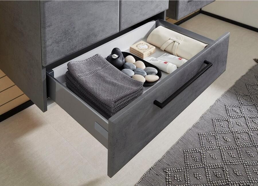 Saphir Badkamerserie Quickset 945 keramieken wastafelonderkast met onderkast 75 cm breed Wastafelmeubel 2 deuren 1 lade inclusief deurdemper wastafelonderkast set (1 stuk) - Foto 8