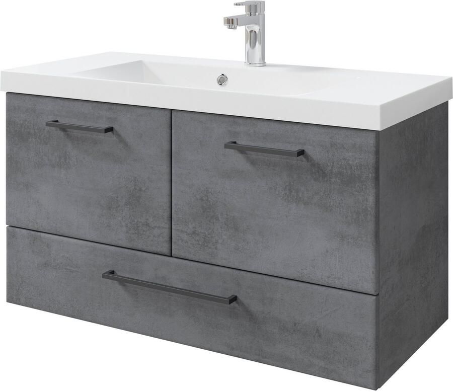 Saphir Badkamerserie Quickset 945 mineraalmarmeren wastafel met onderkast 99 cm breed Wastafelmeubel 2 deuren 1 lade inclusief deurdemper wastafelonderkast set (1 stuk) - Foto 2