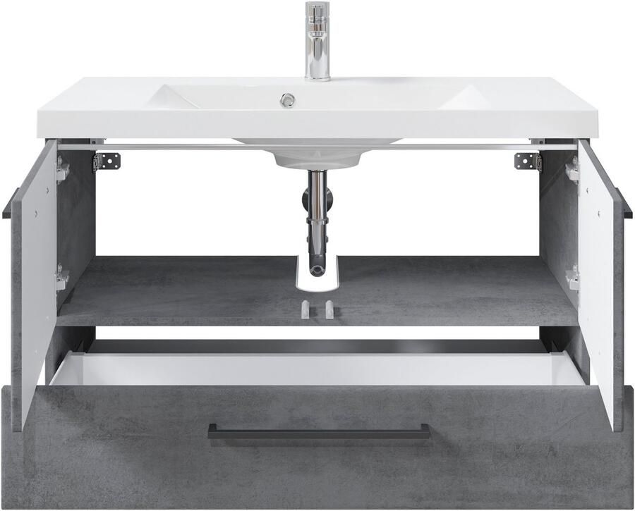 Saphir Badkamerserie Quickset 945 mineraalmarmeren wastafel met onderkast 99 cm breed Wastafelmeubel 2 deuren 1 lade inclusief deurdemper wastafelonderkast set (1 stuk) - Foto 3