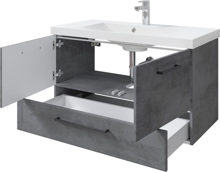 Saphir Badkamerserie Quickset 945 mineraalmarmeren wastafel met onderkast 99 cm breed Wastafelmeubel 2 deuren 1 lade inclusief deurdemper wastafelonderkast set (1 stuk) - Foto 4