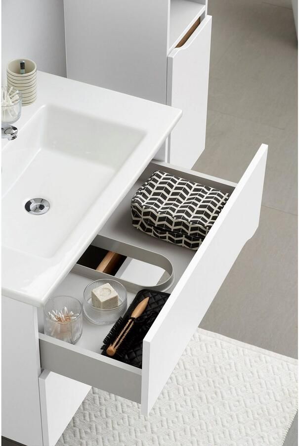 Saphir Badkamerserie Quickset keramische wastafel met onderkast 75 cm breed Wastafelmeubel onderkast met wasbak 2 laden greeploos (2-delig) - Foto 3