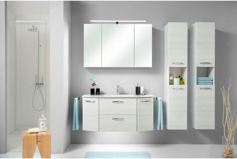 Saphir Badmeubelset Quickset 936 4-delig glazen wastafel en led-spiegelkast 2 hoge kasten eiken wit replica incl. deurdemper 9 deuren (set 4 stuks) - Foto 8
