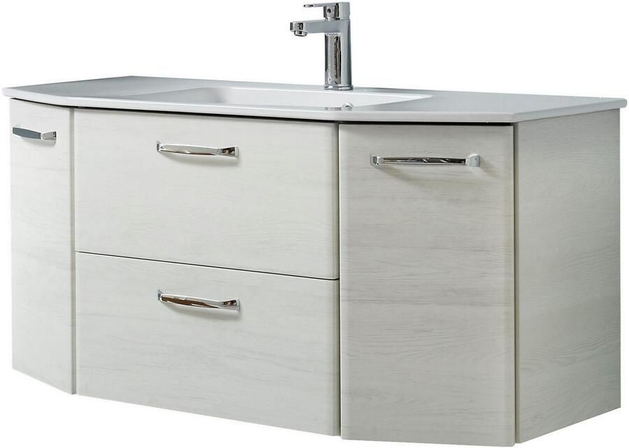 Saphir Badmeubelset Quickset 936 4-delig glazen wastafel en led-spiegelkast 2 hoge kasten eiken wit replica incl. deurdemper 9 deuren (set 4 stuks) - Foto 4