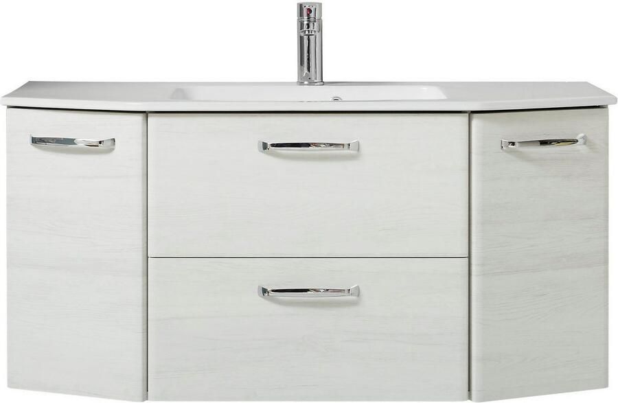 Saphir Badmeubelset Quickset 936 4-delig glazen wastafel en led-spiegelkast 2 hoge kasten eiken wit replica incl. deurdemper 9 deuren (set 4 stuks) - Foto 12