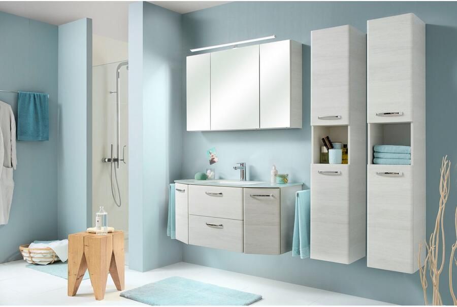 Saphir Badmeubelset Quickset 936 4-delig glazen wastafel en led-spiegelkast 2 hoge kasten eiken wit replica incl. deurdemper 9 deuren (set 4 stuks) - Foto 10