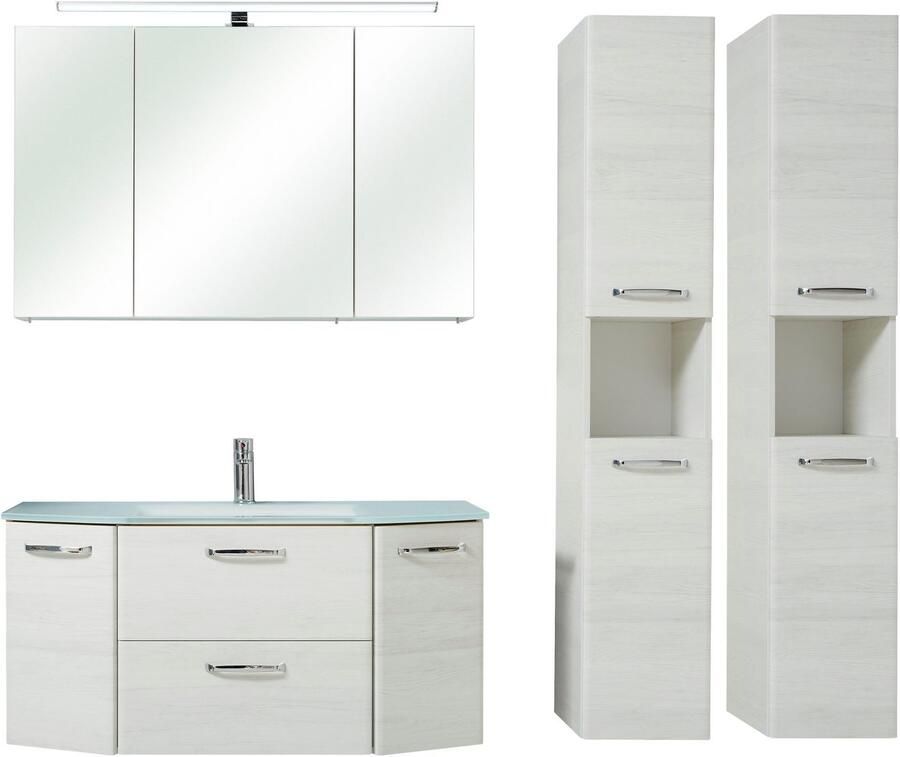 Saphir Badmeubelset Quickset 936 4-delig glazen wastafel en led-spiegelkast 2 hoge kasten eiken wit replica incl. deurdemper 9 deuren (set 4 stuks) - Foto 2