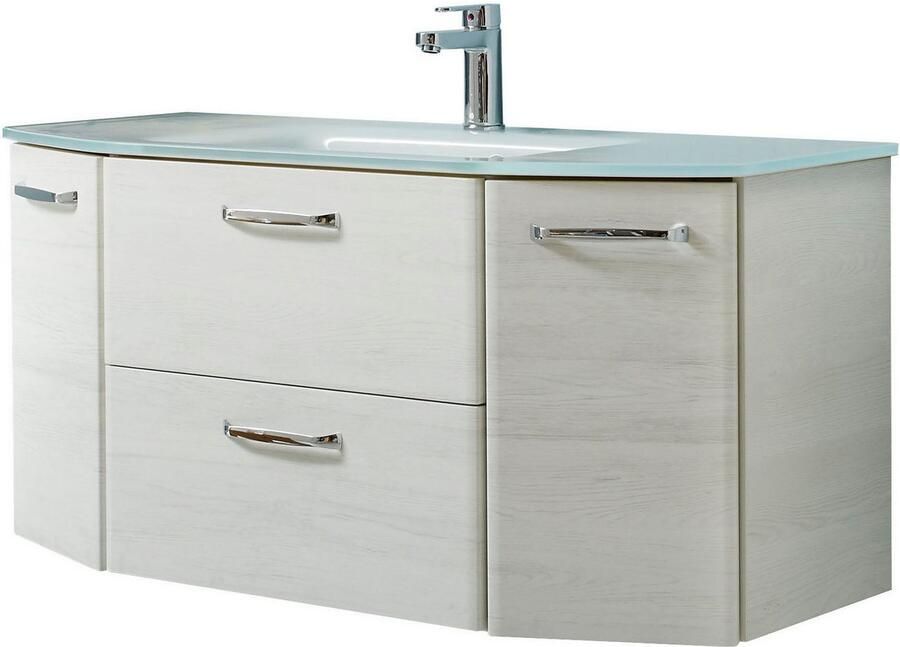 Saphir Badmeubelset Quickset 936 4-delig glazen wastafel en led-spiegelkast 2 hoge kasten eiken wit replica incl. deurdemper 9 deuren (set 4 stuks) - Foto 4