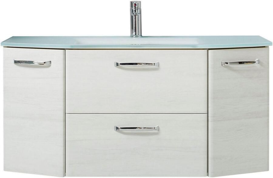 Saphir Badmeubelset Quickset 936 4-delig glazen wastafel en led-spiegelkast 2 hoge kasten eiken wit replica incl. deurdemper 9 deuren (set 4 stuks) - Foto 12