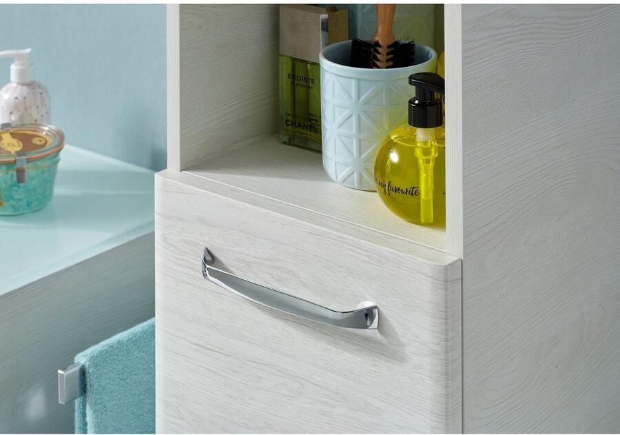 Saphir Badmeubelset Quickset 936 4-delig glazen wastafel en led-spiegelkast 2 hoge kasten eiken wit replica incl. deurdemper 9 deuren (set 4 stuks) - Foto 5