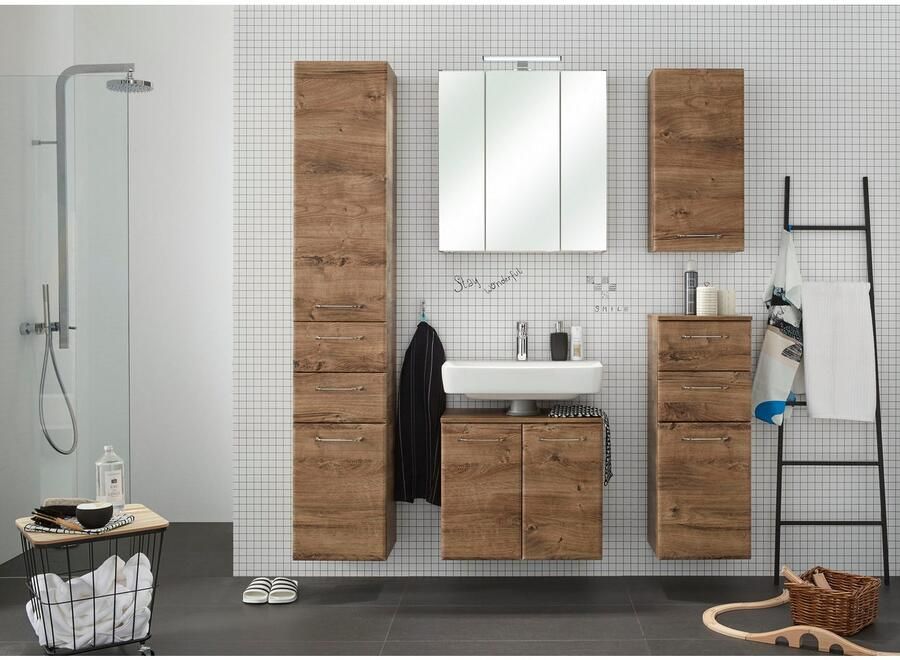 Saphir Badmeubelset Quickset 943 4-delig glazen wastafel en LED-spiegelkast Badmeubels zonder wastafel incl. deurdemper 7 deuren 2 lades (set 4 stuks) - Foto 5