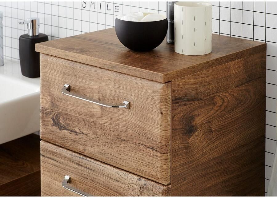 Saphir Badmeubelset Quickset 943 4-delig glazen wastafel en LED-spiegelkast Badmeubels zonder wastafel incl. deurdemper 7 deuren 2 lades (set 4 stuks) - Foto 7