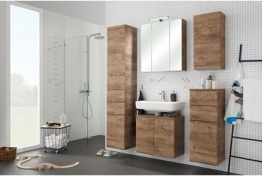 Saphir Badmeubelset Quickset 943 4-delig glazen wastafel en LED-spiegelkast Badmeubels zonder wastafel incl. deurdemper 7 deuren 2 lades (set 4 stuks) - Foto 9