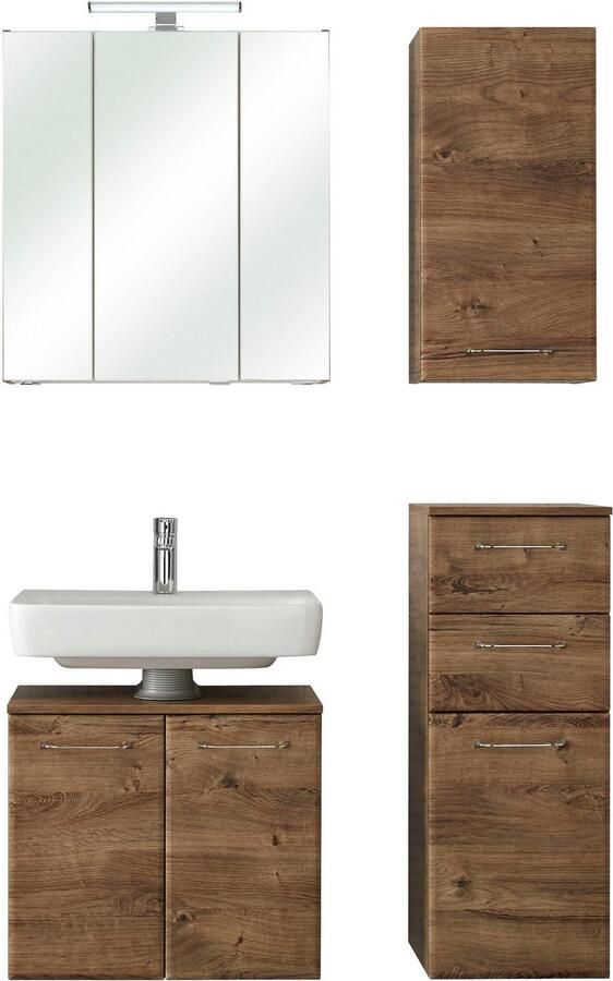 Saphir Badmeubelset Quickset 943 4-delig glazen wastafel en LED-spiegelkast Badmeubels zonder wastafel incl. deurdemper 7 deuren 2 lades (set 4 stuks) - Foto 12