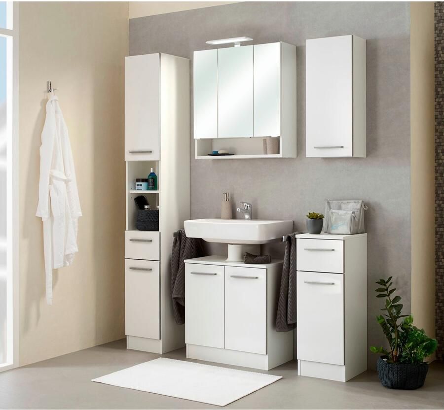 Saphir Badmeubelset Quickset 953 2-delig wastafelonderkast en led-spiegelkast in glanzend wit badkamermeubel inclusief deurdemper zonder wasbak 5 deuren (set) - Foto 2