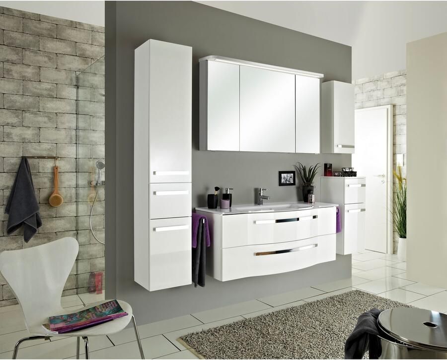 Saphir Spiegelkast Serie 4005 badkamer spiegelkast incl. LED-kransverlichting Badkast 120 cm breed 3 deuren 6 glazen legplanken incl. deurdemper