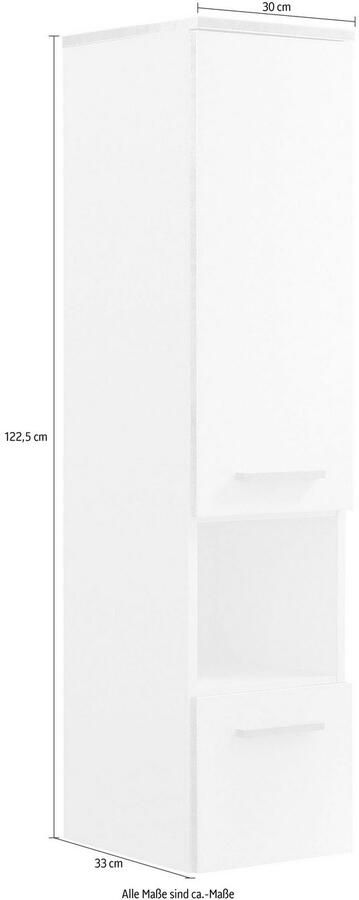 Saphir Halfhoge kast Quickset 931 Badkamermeubel in wit glans 1 deur 1 nis 1 lade 2 glasplateaus inclusief deurdemper 30 cm breed 123 2 cm hoog - Foto 3