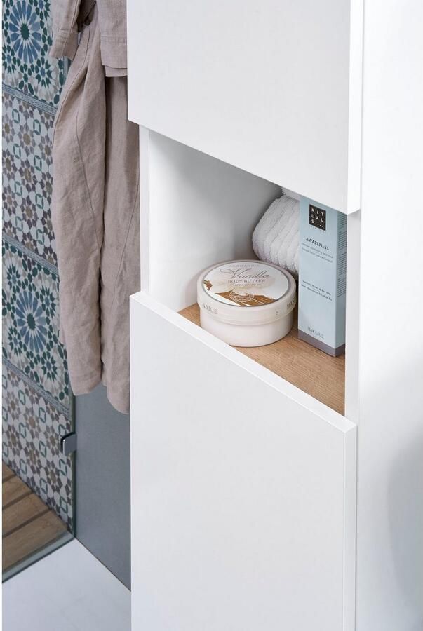 Saphir Halfhoge kast Quickset 947 Badkamermeubel 30 cm breed 2 deuren 1 nis Badkamer-halfhoge kast inclusief deurdemper glanzend wit greeploos