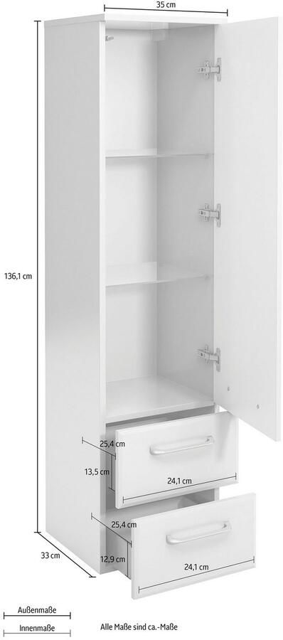 Saphir Halfhoge kast Quickset badkamermeubel 35 cm breed 1 deur 2 laden 2 planken Badkamer-halfhoge kast inclusief deurdemper grepen in glanzend chroom - Foto 3