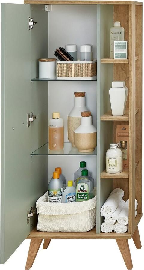 Saphir Halfhoge kast Quickset badkamermeubel 50 5 cm breed 1 deur zijplanken Badkamer-halfhoge kast inclusief deurdemper grepen in hout - Foto 8