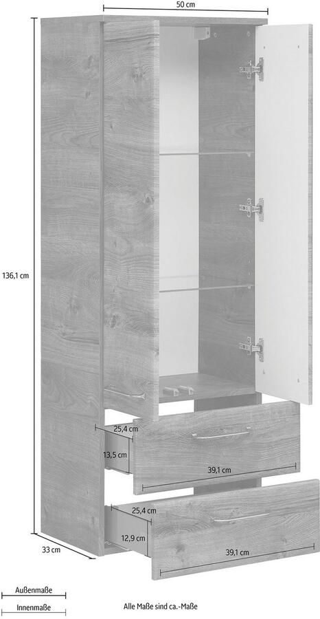 Saphir Halfhoge kast Quickset badkamermeubel 50 cm breed 2 deuren 2 laden 2 planken Badkamer-halfhoge kast inclusief deurdemper grepen in glanzend chroom