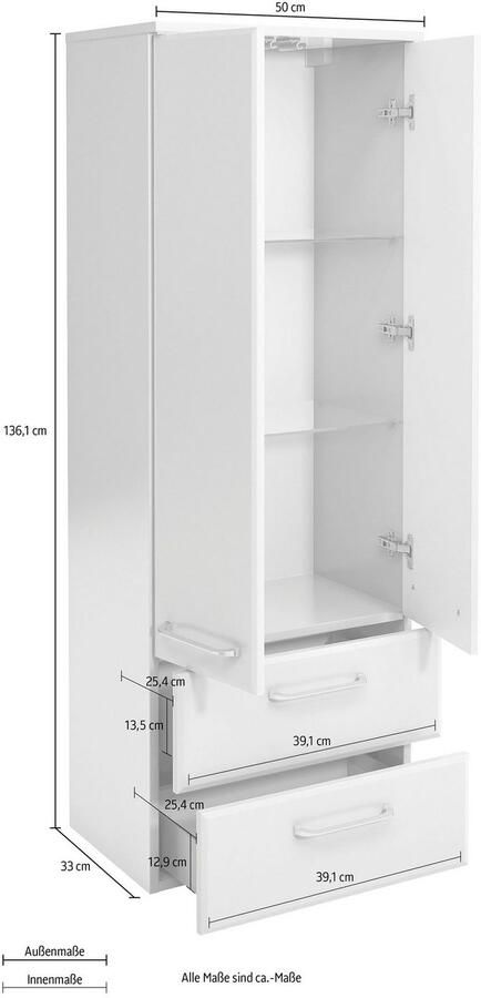 Saphir Halfhoge kast Quickset badkamermeubel 50 cm breed 2 deuren 2 laden 2 planken Badkamer-halfhoge kast inclusief deurdemper grepen in glanzend chroom - Foto 3