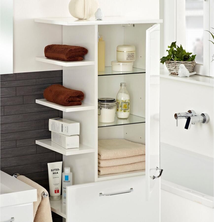 Saphir Halfhoge kast Quickset badkamermeubel 50 cm breed 2 deuren zijplanken Badkamer-halfhoge kast inclusief deurdemper grepen in glanzend chroom