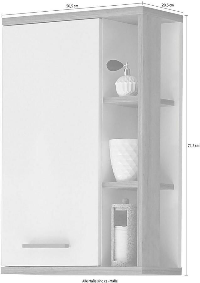 Saphir Hangend kastje Quickset badkamerkast 50 5 cm breed met 1 deur en 2 glazen legplanken - Foto 2